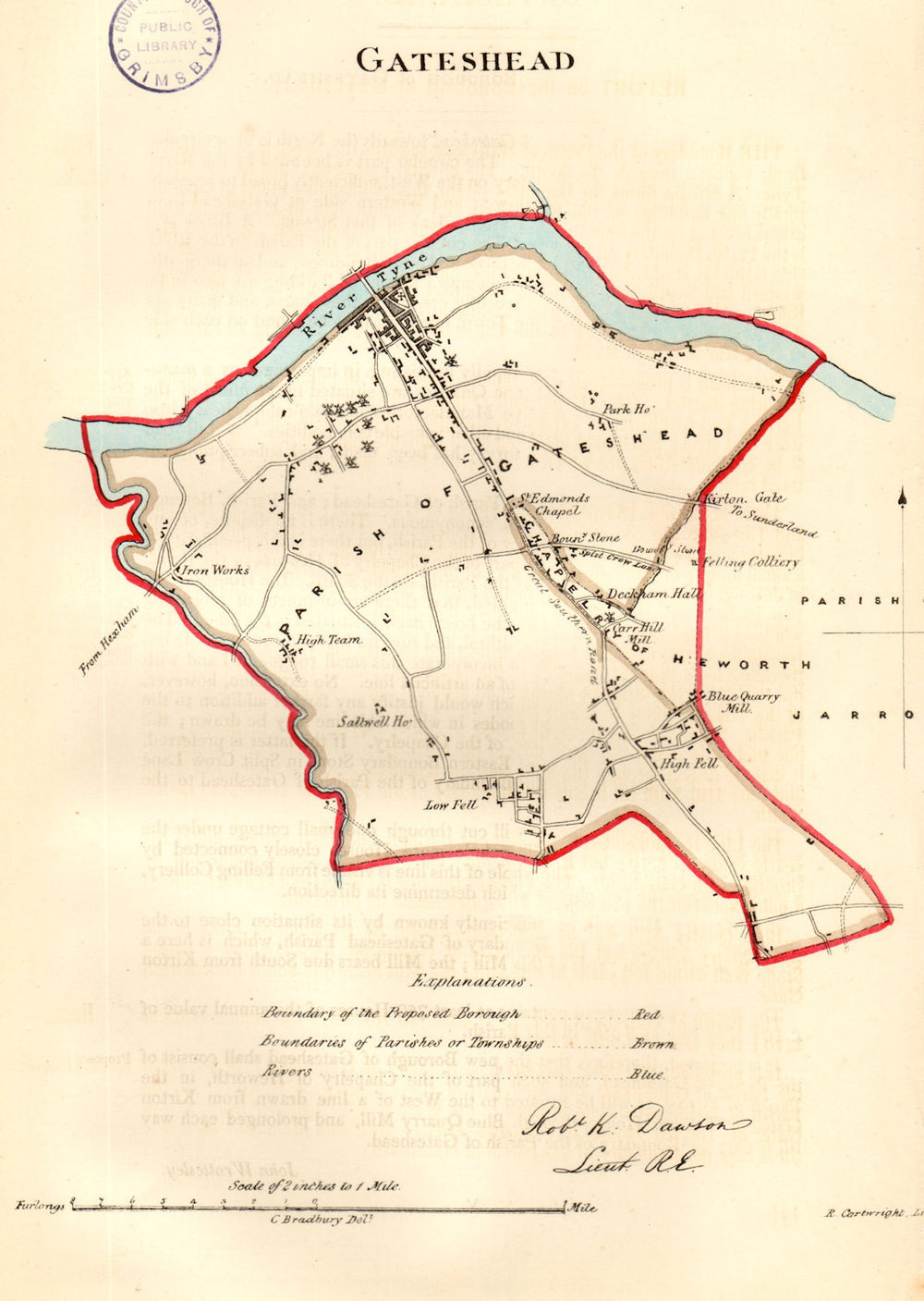 GATESHEAD town/borough plan for the REFORM ACT. County Durham. DAWSON 1832 map