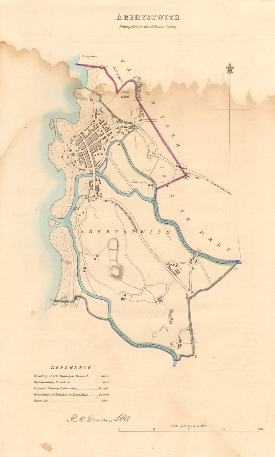 ABERYSTWYTH borough/town plan. BOUNDARY REVIEW. Wales. DAWSON 1837 old map