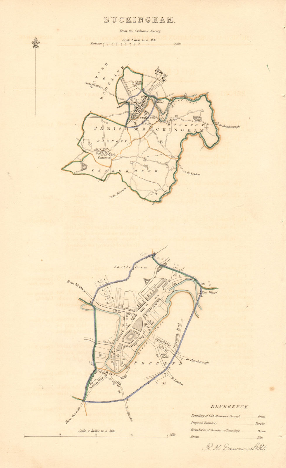 BUCKINGHAM borough/town plan. BOUNDARY REVIEW. Buckinghamshire. DAWSON 1837 map