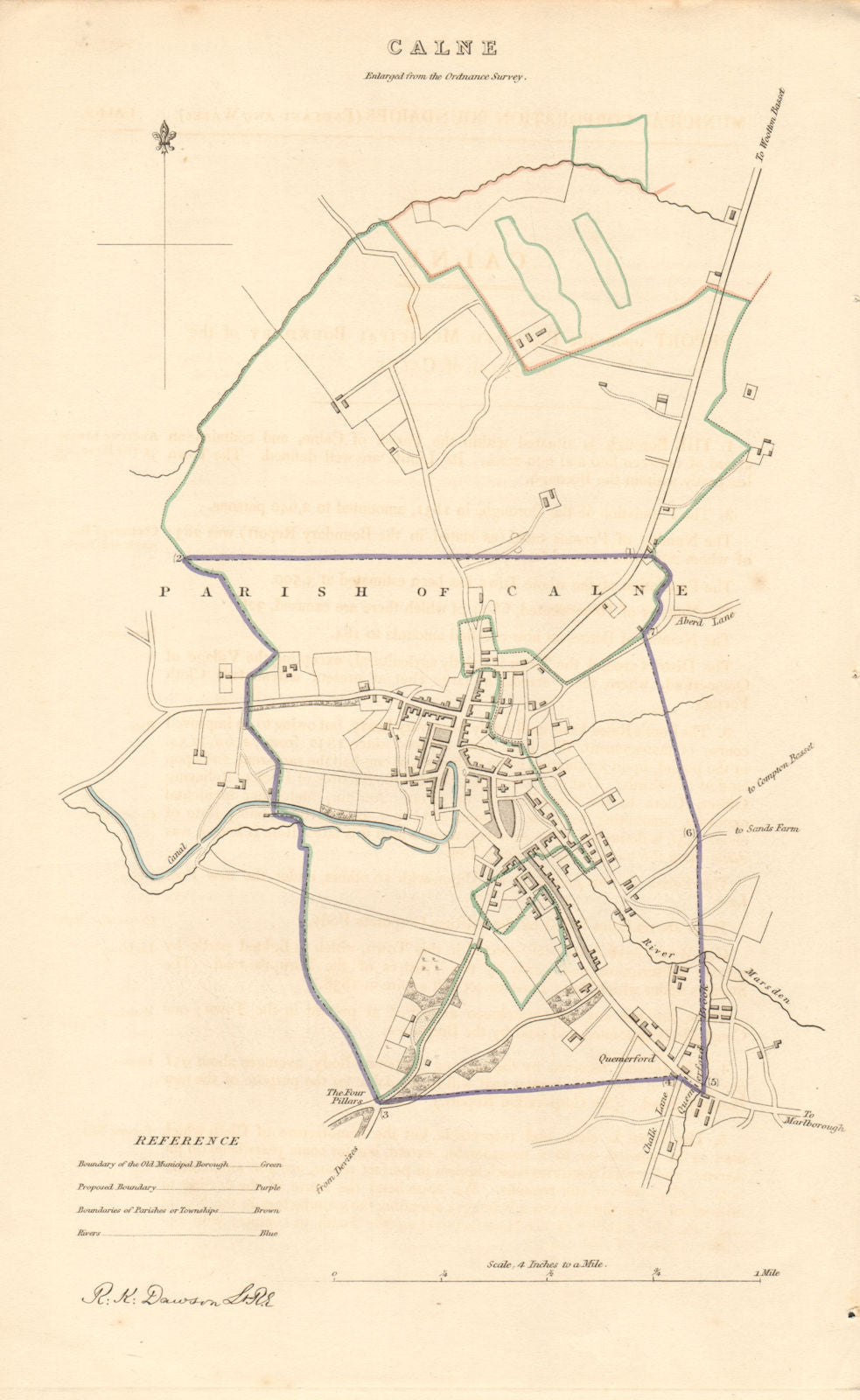 CALNE borough/town plan. BOUNDARY REVIEW. Wiltshire. DAWSON 1837 old map