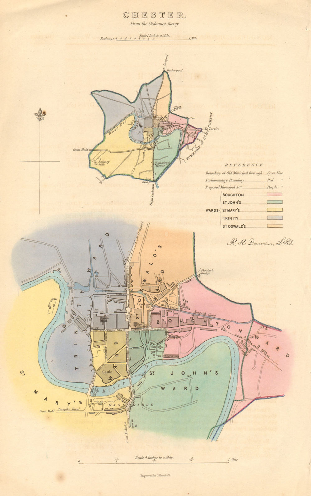 CHESTER borough/town plan. BOUNDARY REVIEW. Cheshire. DAWSON 1837 old map