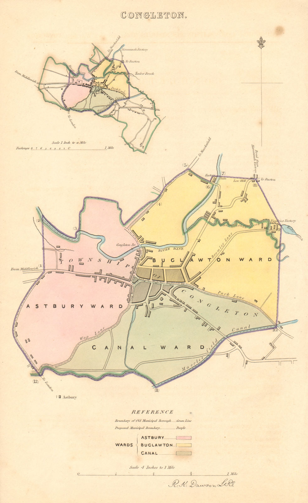 CONGLETON borough/town plan. BOUNDARY REVIEW. Cheshire. DAWSON 1837 old map