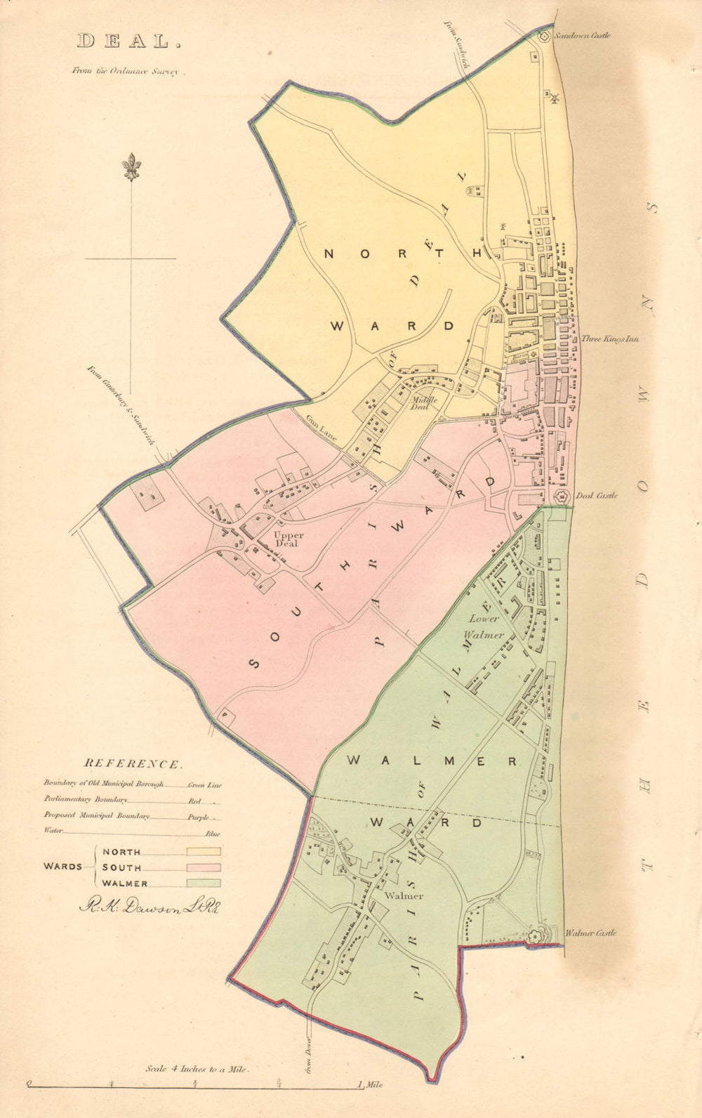 DEAL borough/town plan. BOUNDARY REVIEW. Kent. DAWSON 1837 old antique map