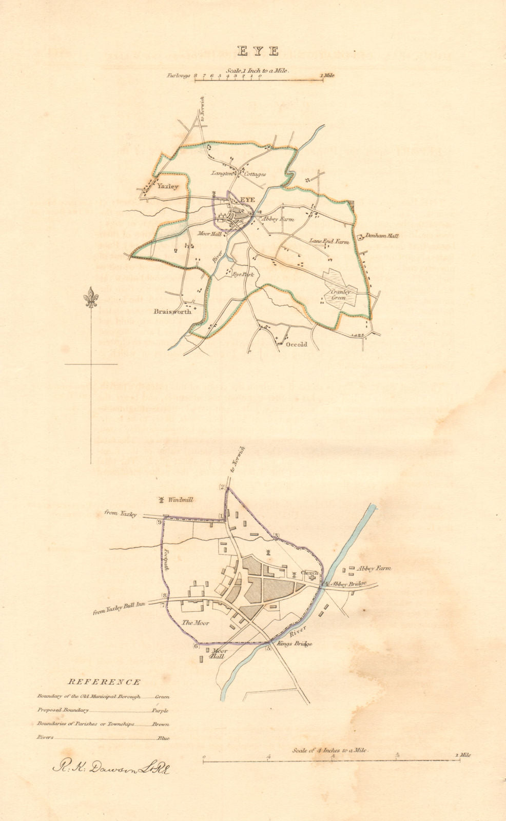 EYE borough/town plan. BOUNDARY REVIEW. Yaxley Occold. Suffolk. DAWSON 1837 map