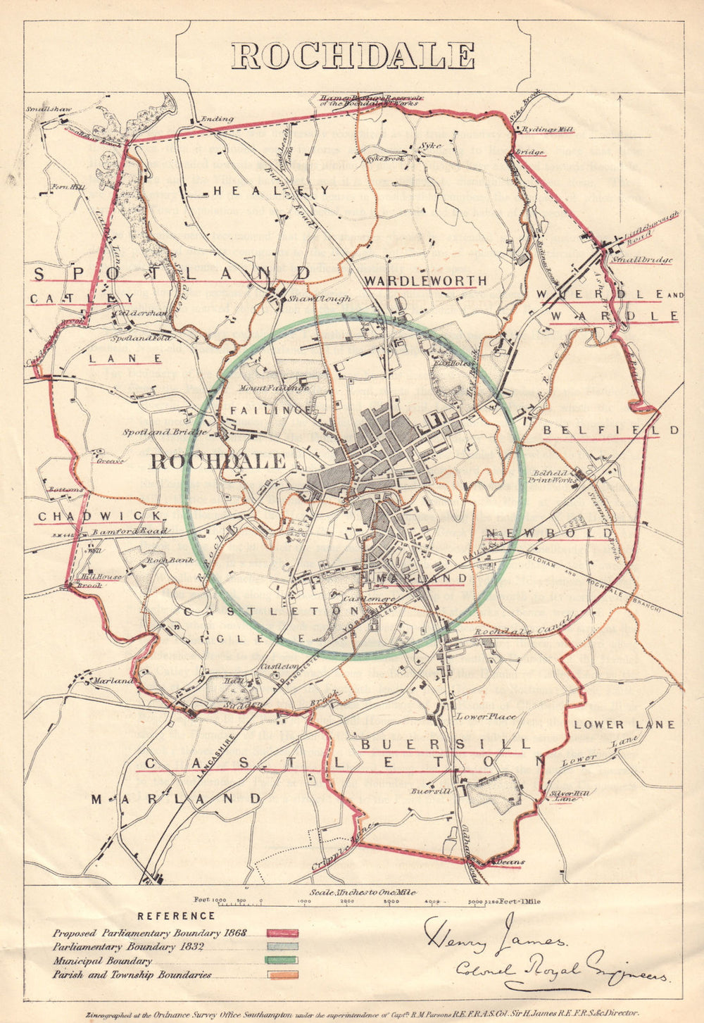 Rochdale, Manchester. JAMES. PARLIAMENTARY BOUNDARY COMMISSION 1868 old map