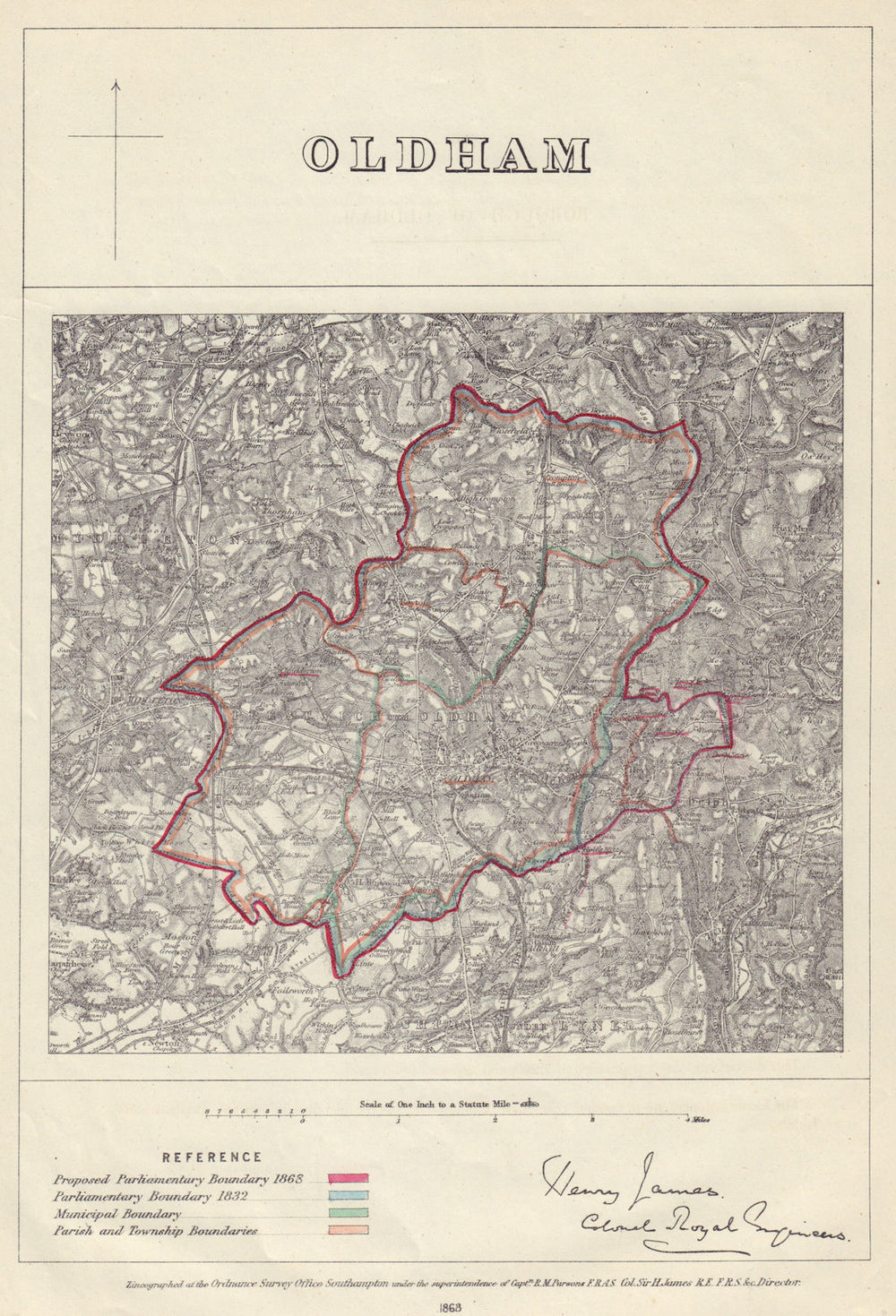 Oldham, Manchester. JAMES. PARLIAMENTARY BOUNDARY COMMISSION 1868 map