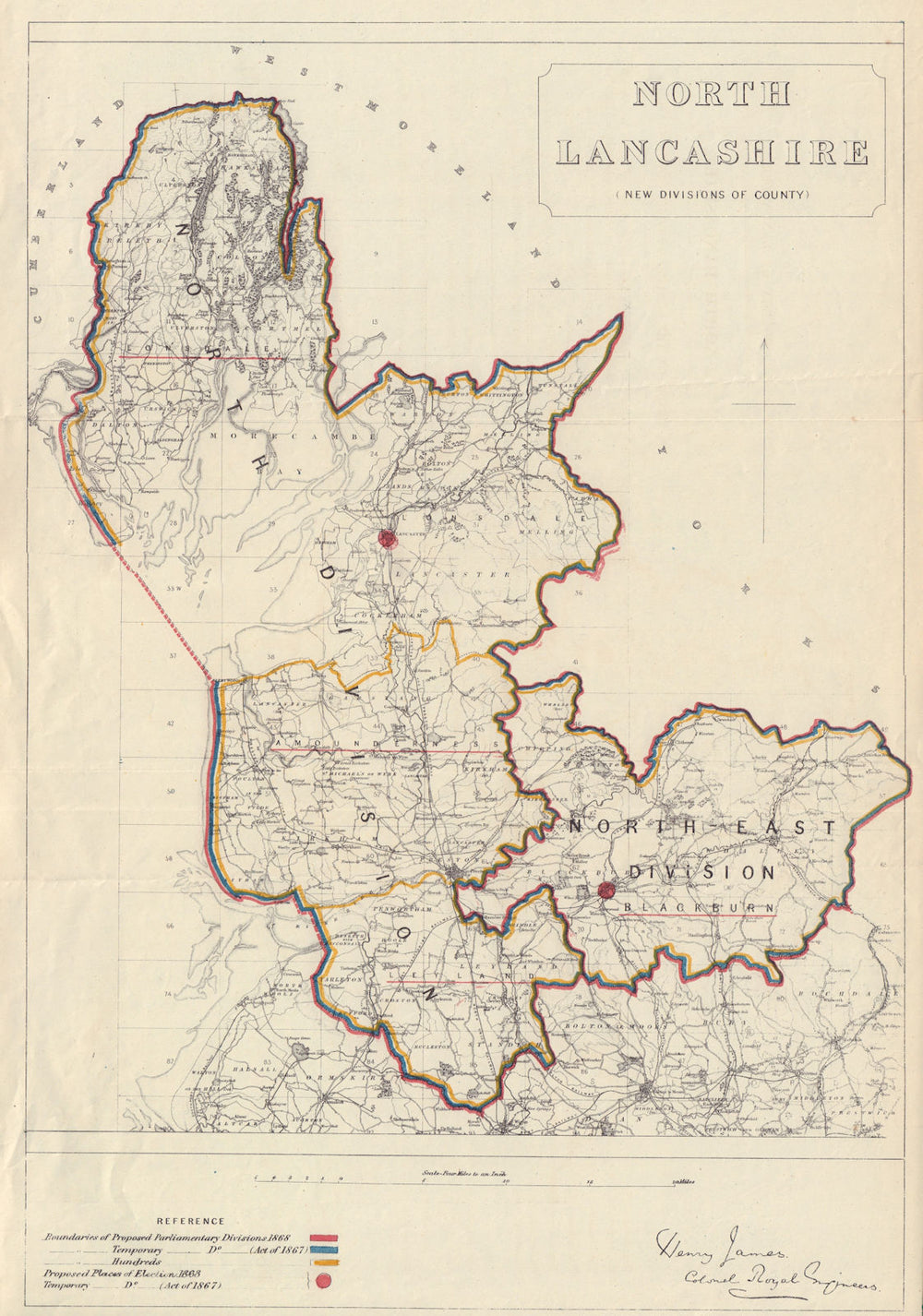 North Lancashire new divisions JAMES. PARLIAMENTARY BOUNDARY COMMISSION 1868 map