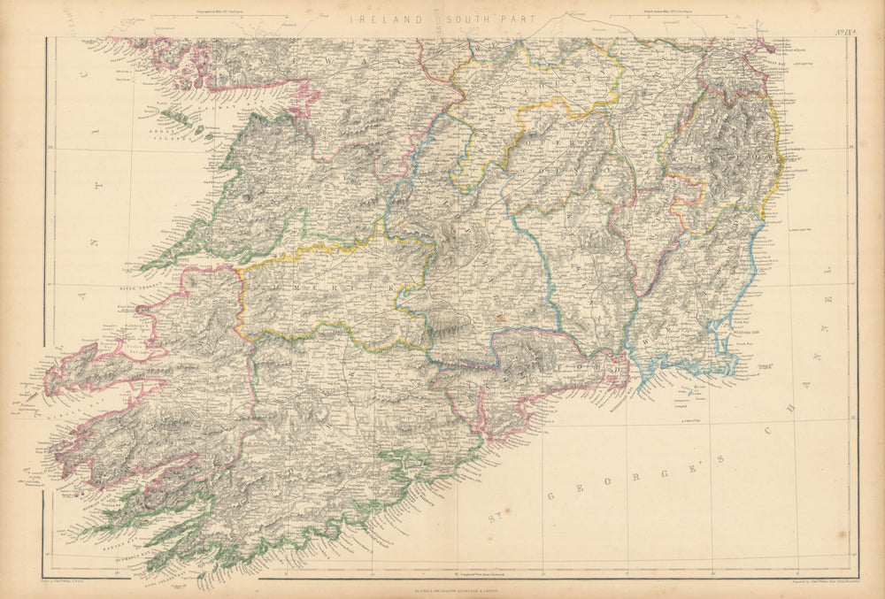 Ireland (South Part) by Edward Weller. Munster 1859 old antique map plan chart
