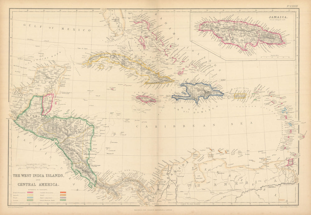 The West Indies and Central America. Jamaica & Caribbean. LOWRY 1859 old map