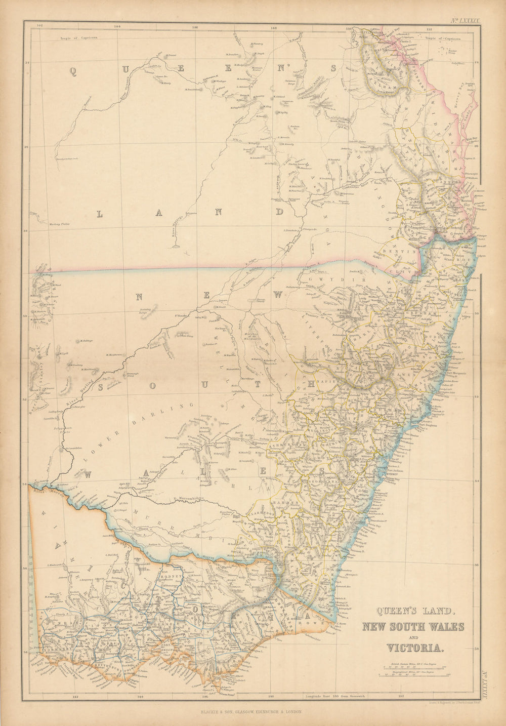 Queen's Land, New South Wales and Victoria. Queensland. BARTHOLOMEW 1859 map