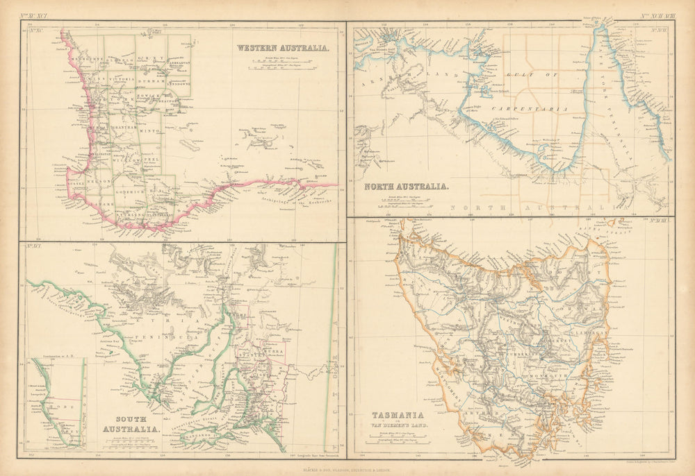 Western, South, North Australia. Tasmania Van Diemen's Land BARTHOLOMEW 1859 map