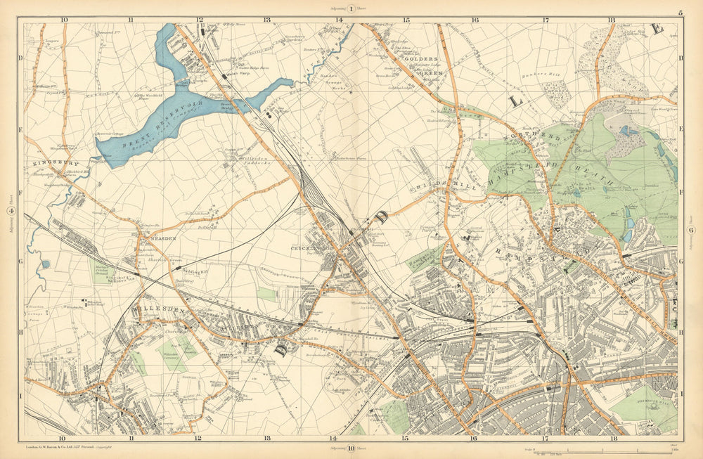 HAMPSTEAD WILLESDEN Cricklewood Golders Green Kilburn Belsize Pk BACON  1900 map