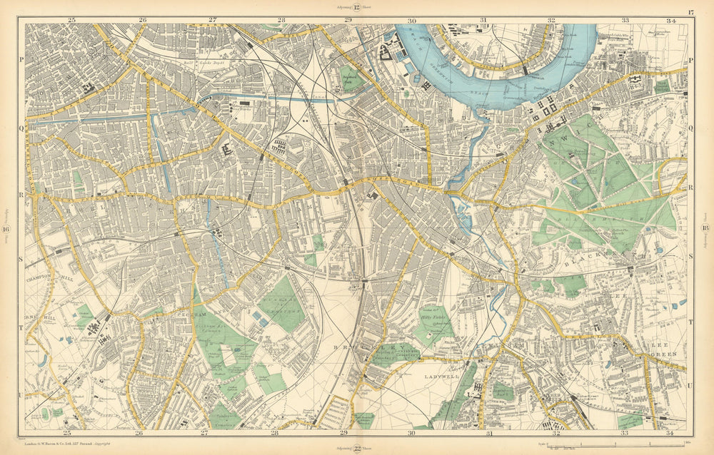 LONDON SOUTH Camberwell Greenwich Deptford Lewisham Southwark. BACON  1900 map