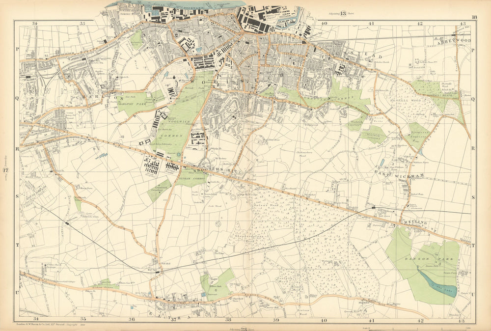 WOOLWICH Charlton Eltham Bexley Plumstead Shooters H Greenwich.BACON  1900 map