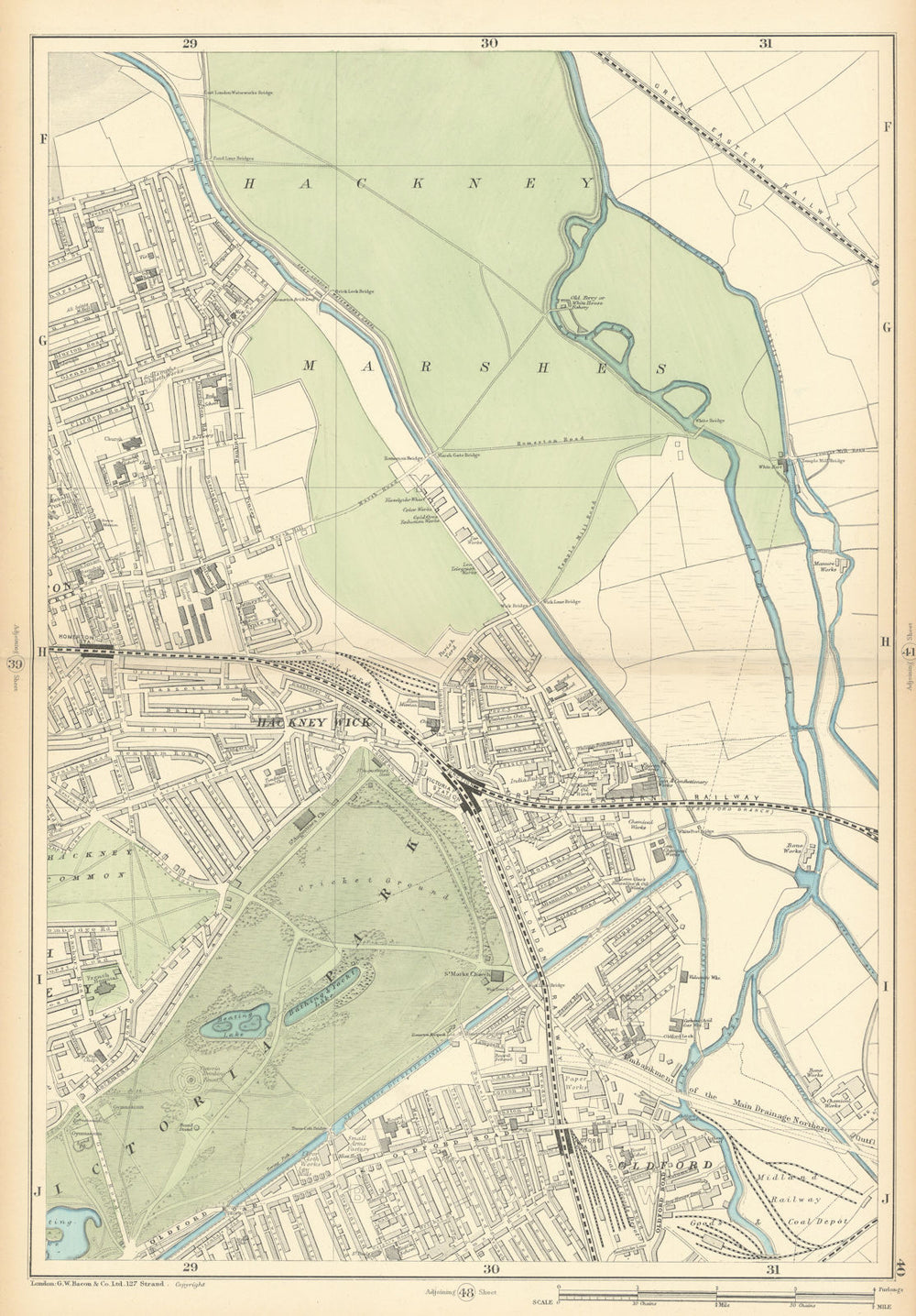 HACKNEY WICK/Marshes Victoria Park Old Ford Homerton Clapton Leyton 1900 map