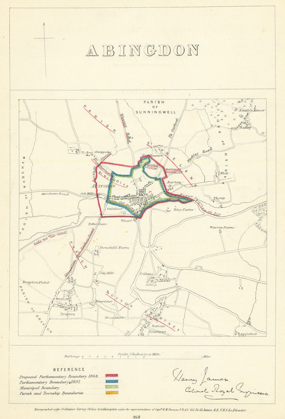 Abingdon, Berkshire. JAMES. Parliamentary Boundary Commission 1868 old map