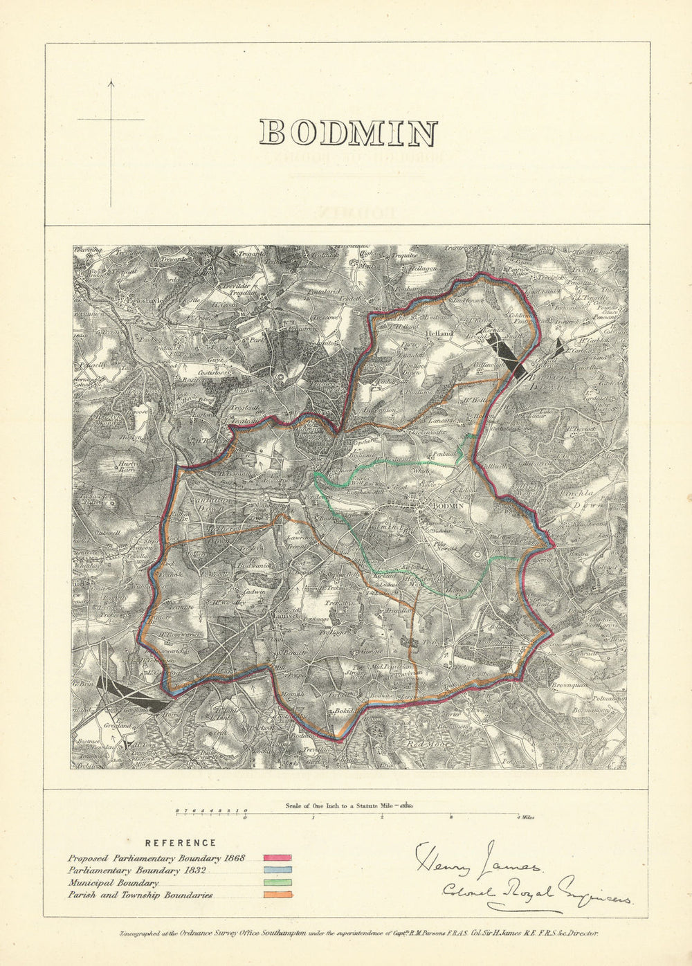 Bodmin, Cornwall. JAMES. Parliamentary Boundary Commission 1868 old map