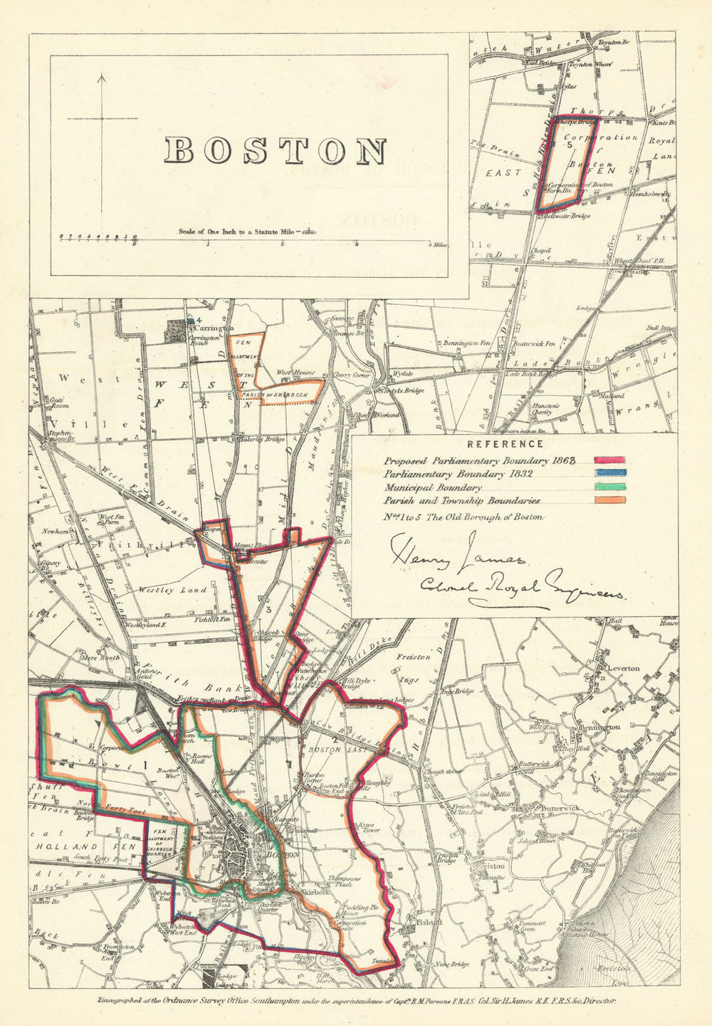 Boston, Lincolnshire. JAMES. Parliamentary Boundary Commission 1868 old map
