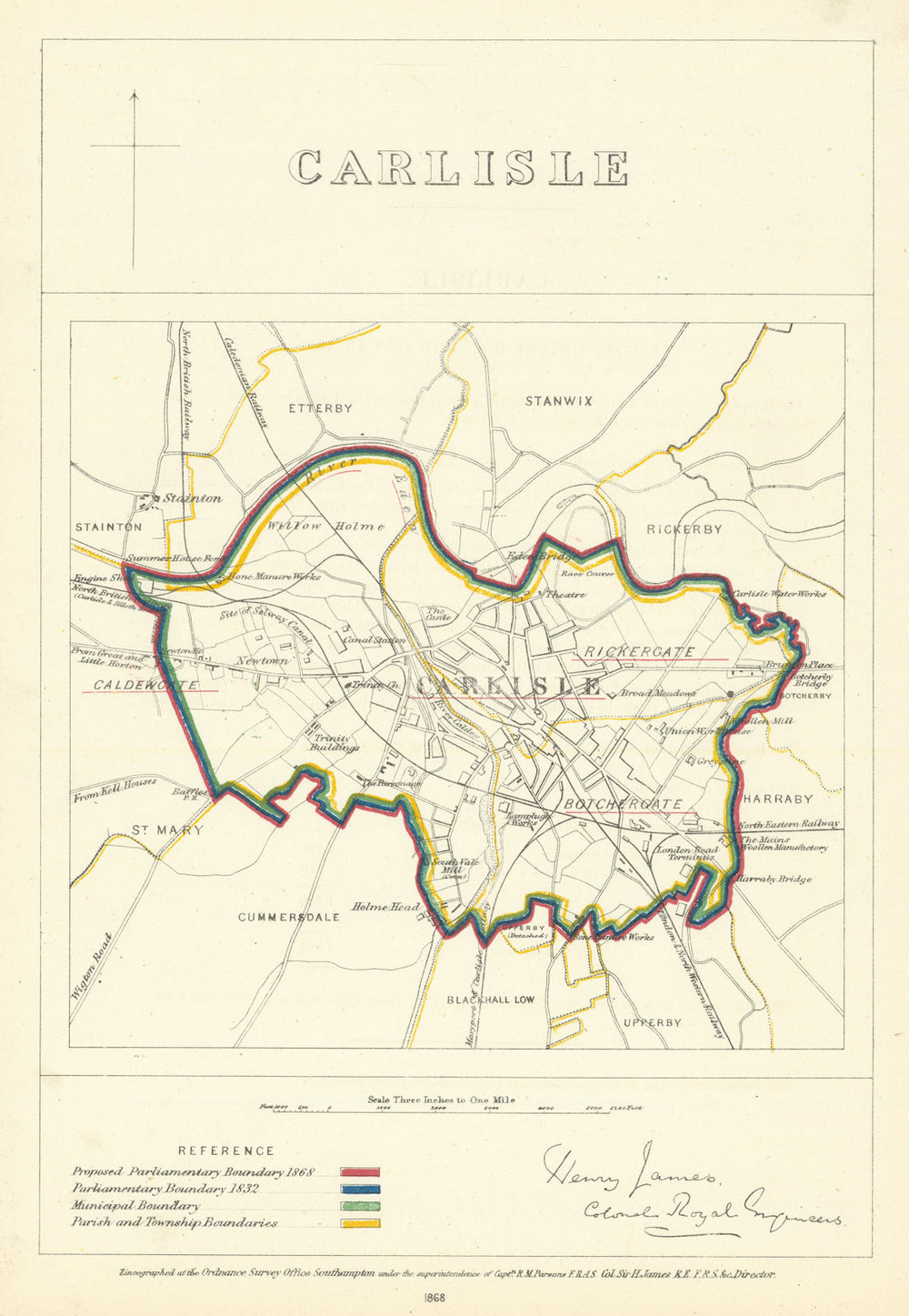 Carlisle, Cumbria. JAMES. Parliamentary Boundary Commission 1868 old map