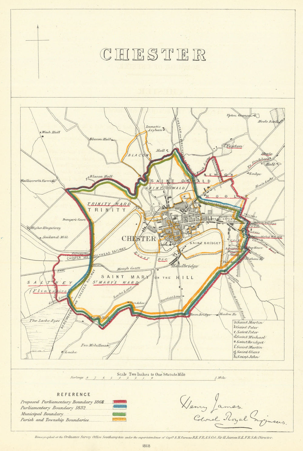Chester, Cheshire. JAMES. Parliamentary Boundary Commission 1868 old map