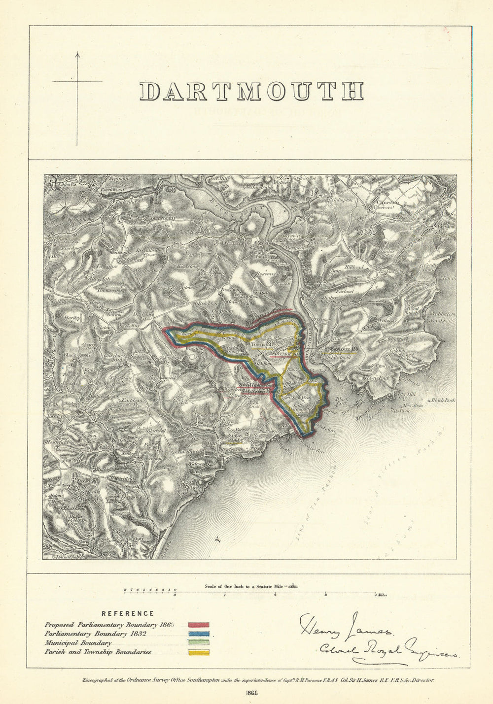 Dartmouth, Devon. JAMES. Parliamentary Boundary Commission 1868 old map