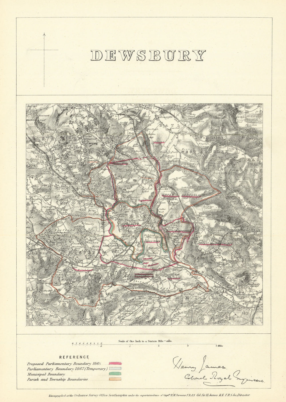 Dewsbury, Yorkshire. JAMES. Parliamentary Boundary Commission 1868 old map