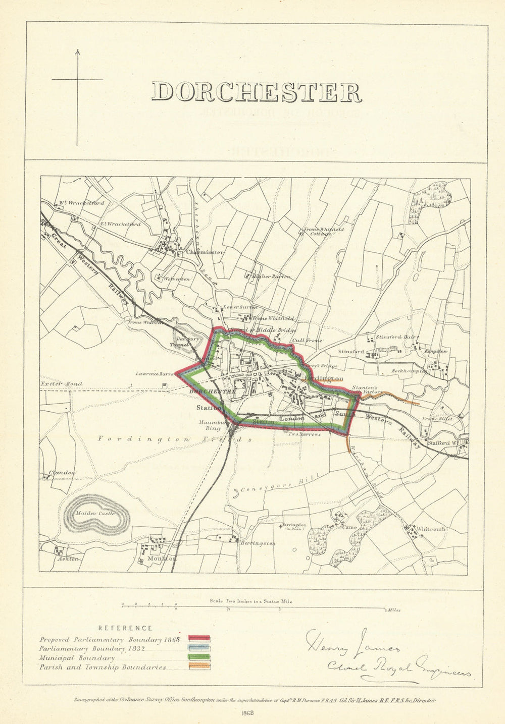 Dorchester, Dorset. JAMES. Parliamentary Boundary Commission 1868 old map