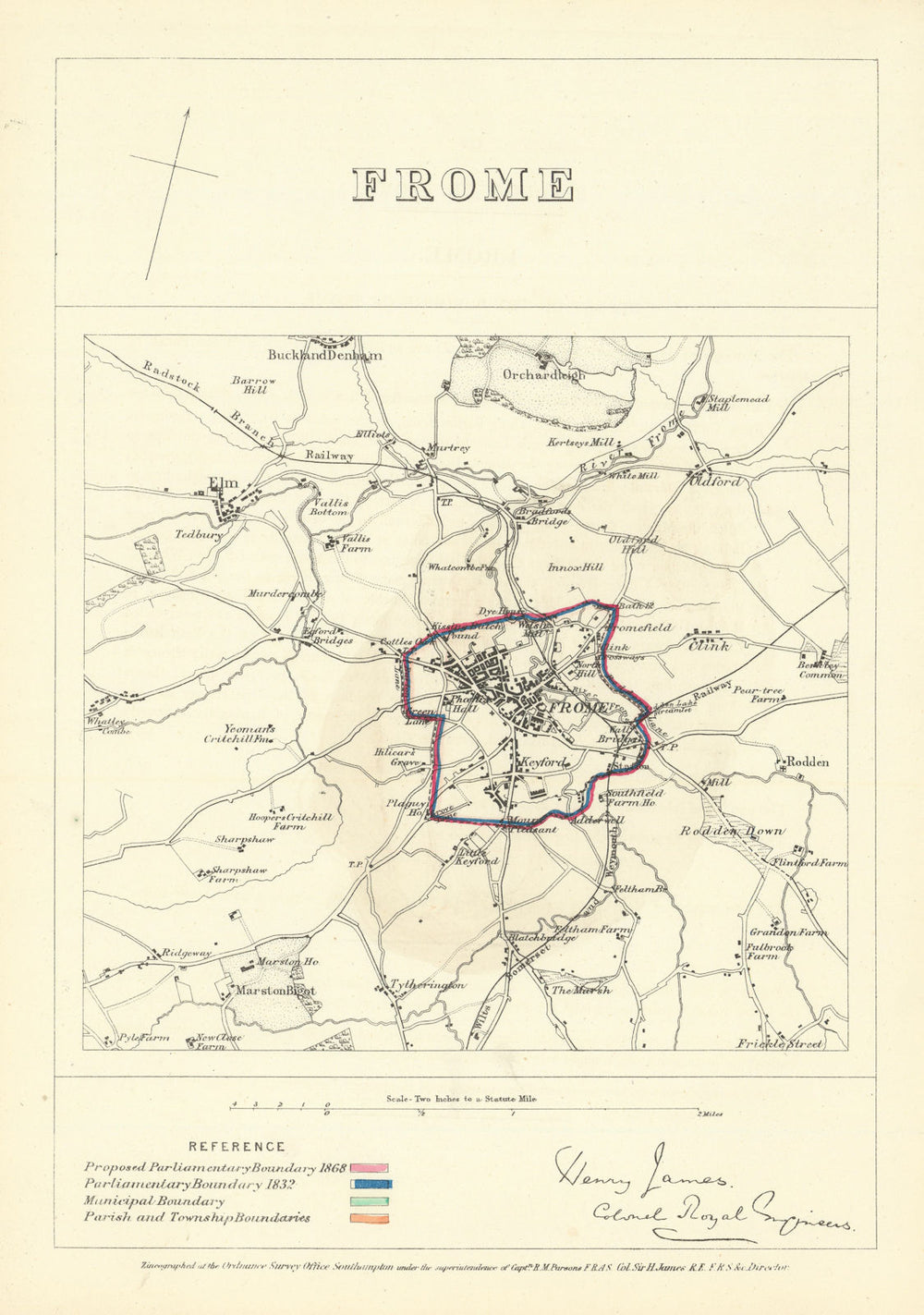 Frome, Somerset. JAMES. Parliamentary Boundary Commission 1868 old antique map