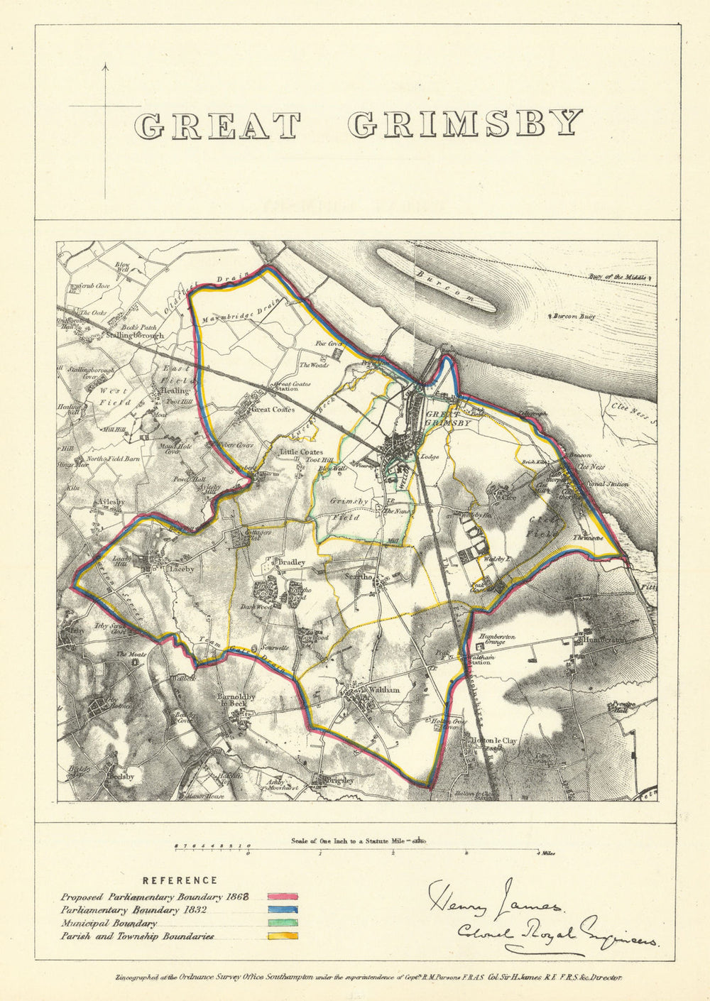 Great Grimsby, Lincolnshire. JAMES. Parliamentary Boundary Commission 1868 map