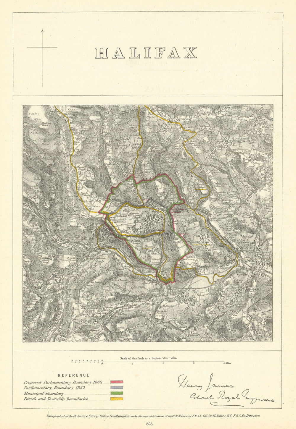 Halifax, Yorkshire. JAMES. Parliamentary Boundary Commission 1868 old map