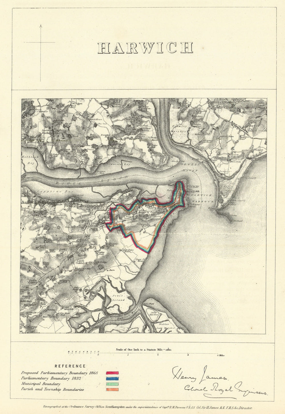 Harwich, Essex. JAMES. Parliamentary Boundary Commission 1868 old antique map