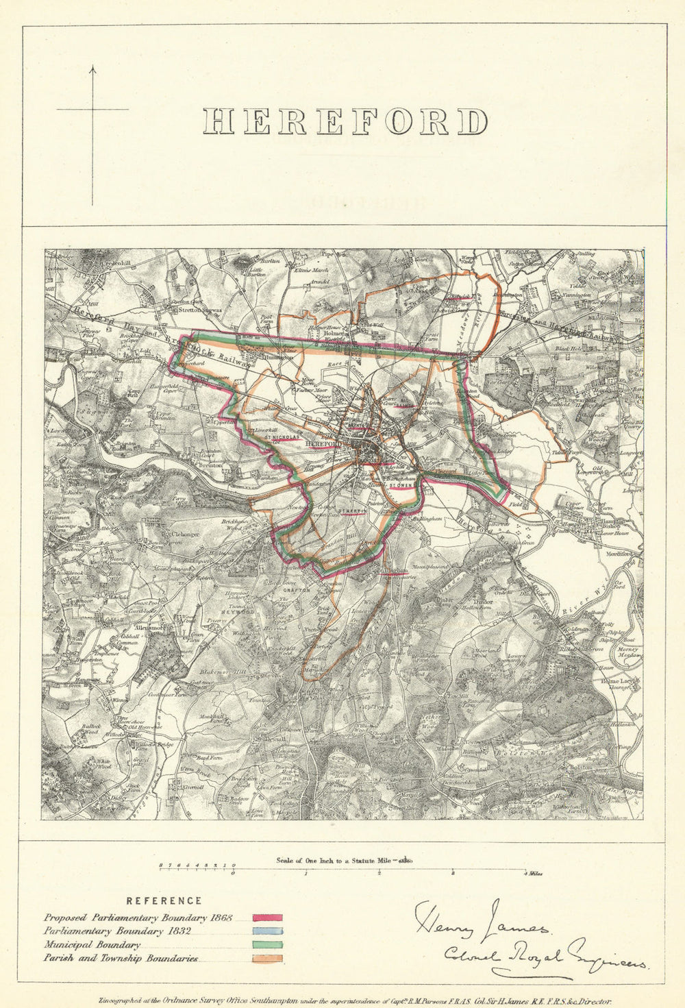 Hereford, Herefordshire. JAMES. Parliamentary Boundary Commission 1868 old map
