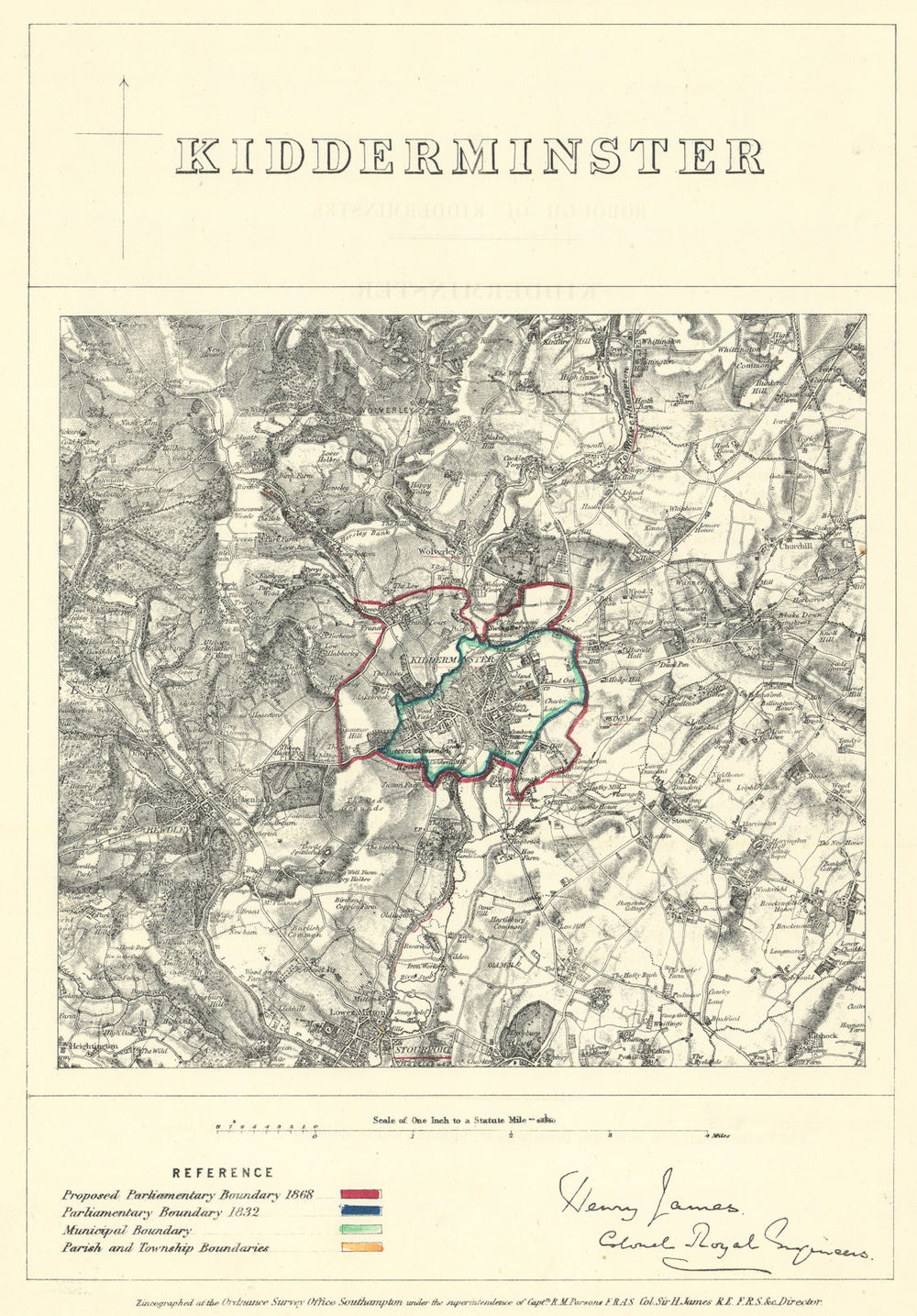 Kidderminster, Worcestershire. JAMES. Parliamentary Boundary Commission 1868 map