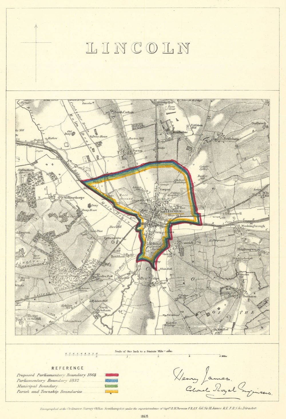Lincoln, Lincolnshire. JAMES. Parliamentary Boundary Commission 1868 old map