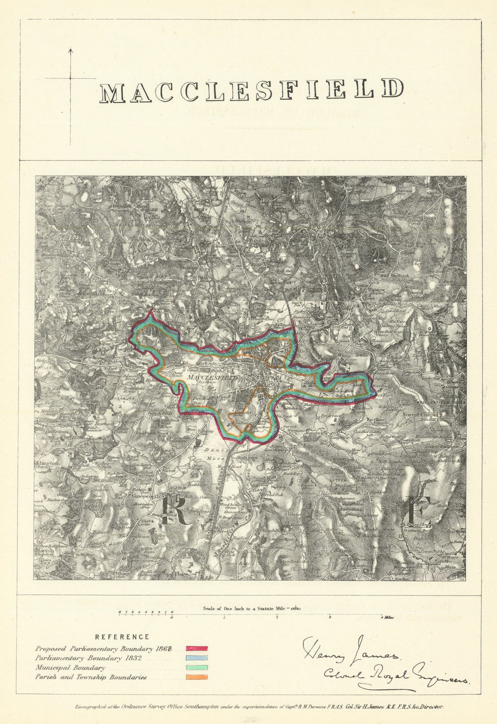 Macclesfield, Cheshire. JAMES. Parliamentary Boundary Commission 1868 old map