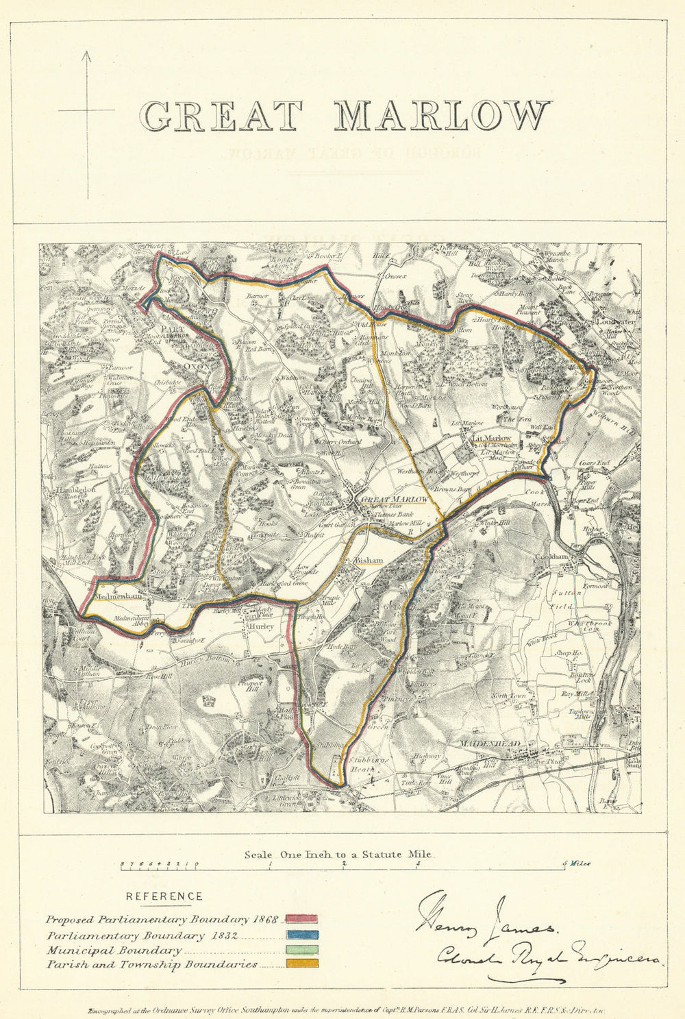 Great Marlow, Buckinghamshire. JAMES. Parliamentary Boundary Commission 1868 map