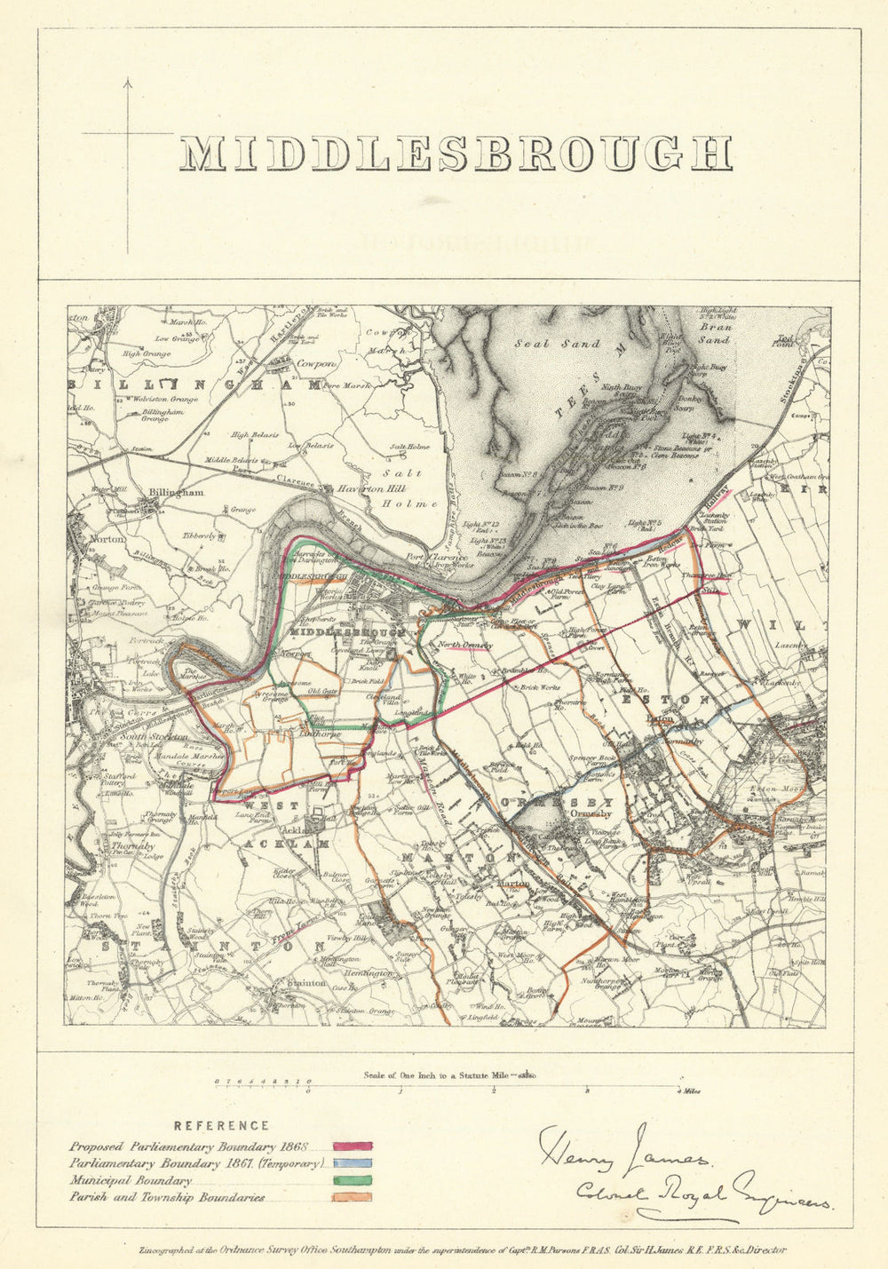 Middlesbrough, Yorkshire. JAMES. Parliamentary Boundary Commission 1868 map