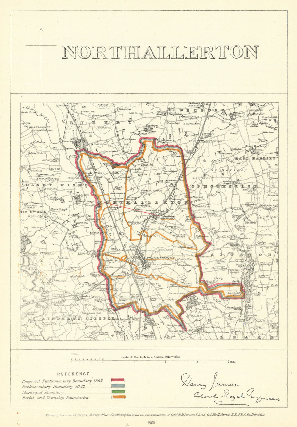 Northallerton, Yorkshire. JAMES. Parliamentary Boundary Commission 1868 map