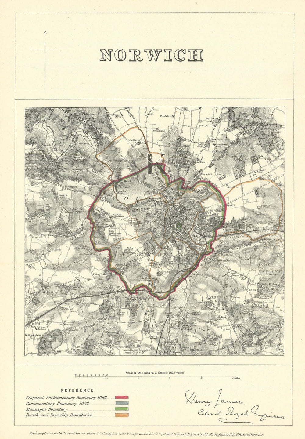 Norwich, Norfolk. JAMES. Parliamentary Boundary Commission 1868 old map