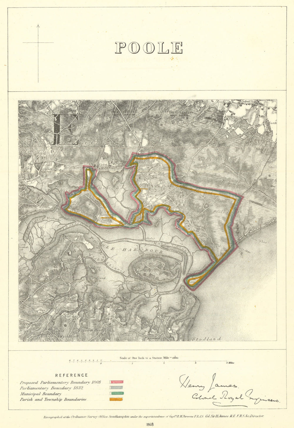 Poole, Dorset. JAMES. Parliamentary Boundary Commission 1868 old antique map
