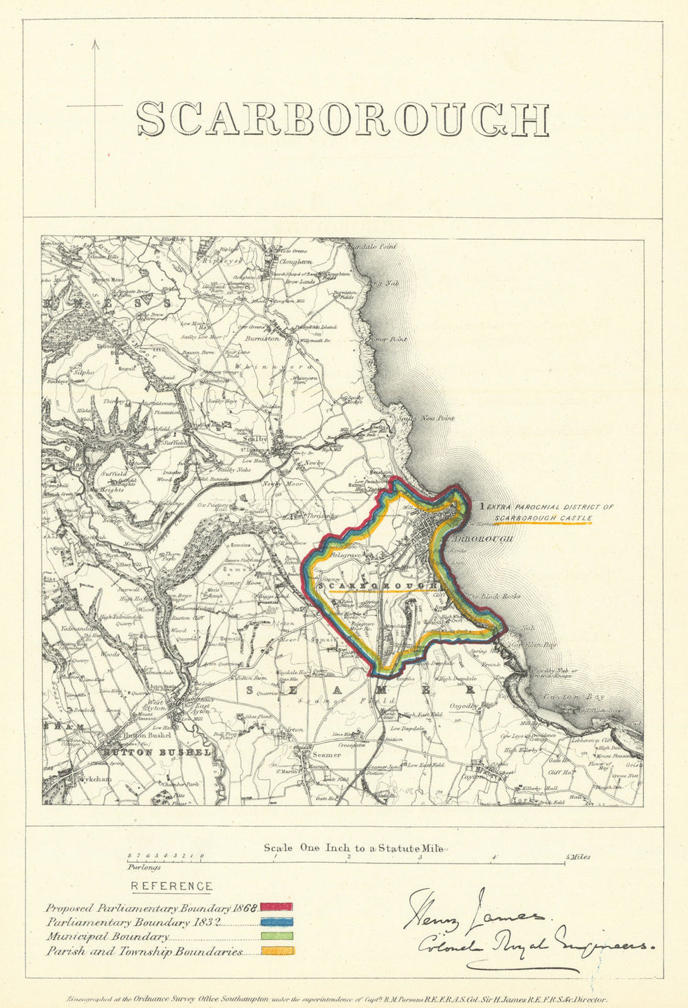 Scarborough, Yorkshire. JAMES. Parliamentary Boundary Commission 1868 old map