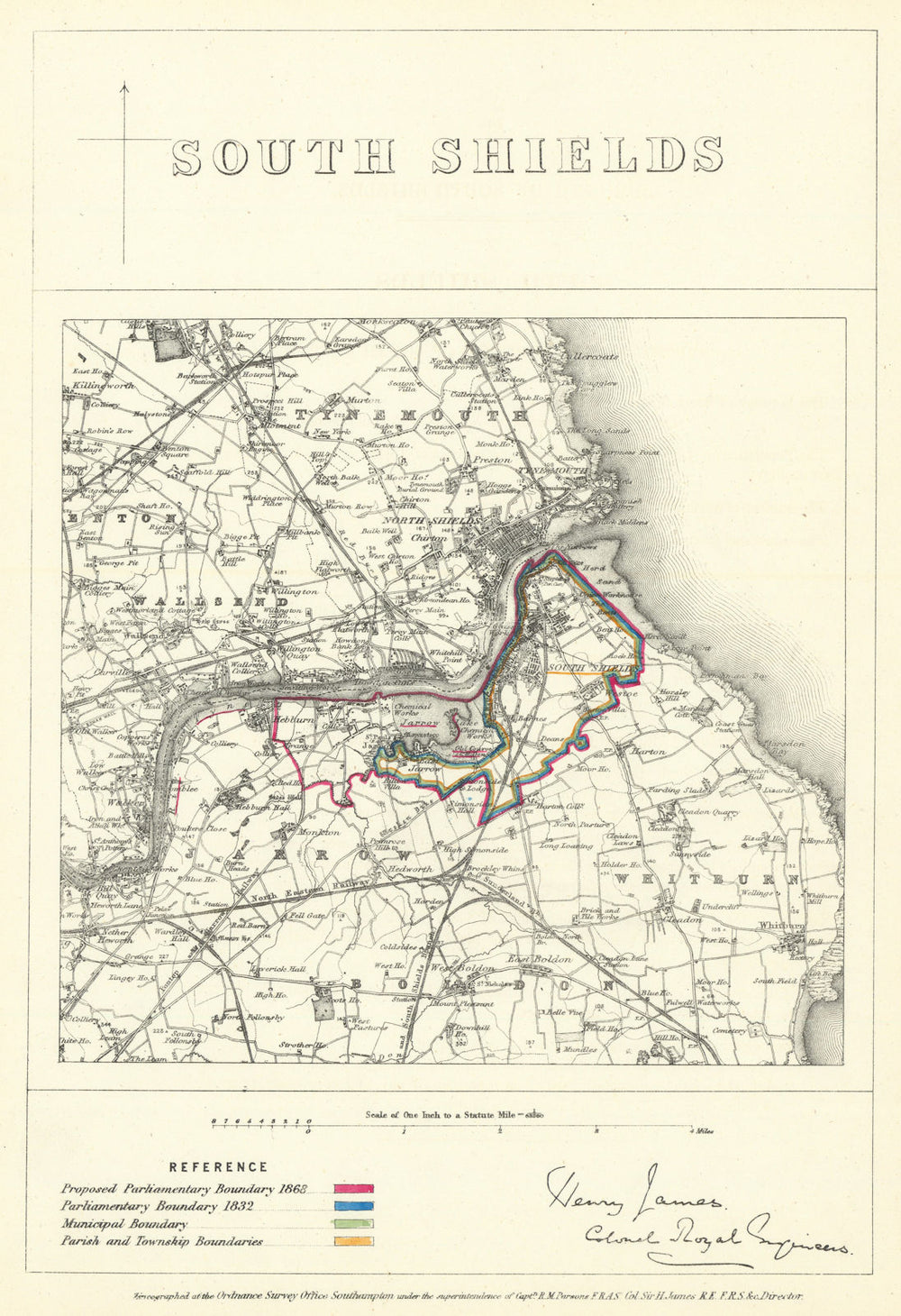 South Shields, Durham. JAMES. Parliamentary Boundary Commission 1868 old map