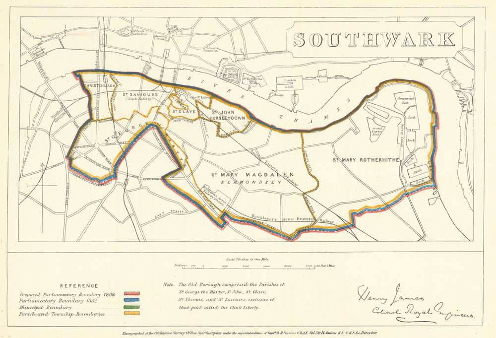 Southwark, London. JAMES. Parliamentary Boundary Commission 1868 old map