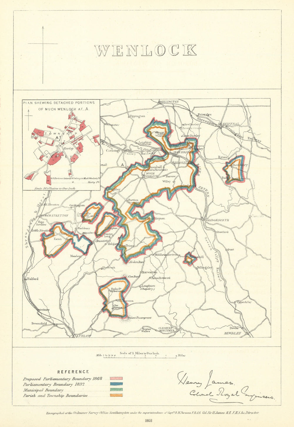 Wenlock, Shropshire. JAMES. Parliamentary Boundary Commission 1868 old map