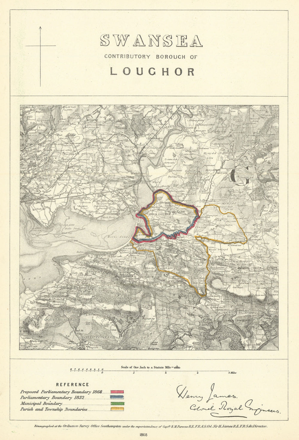 Swansea Contributory Borough of Loughor. JAMES. Boundary Commission 1868 map
