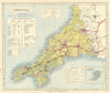 Cornwall county map showing Post Towns & Market Days. LETTS 1884 old
