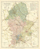 Staffordshire county map showing Post Towns & Market Days. LETTS 1884 old