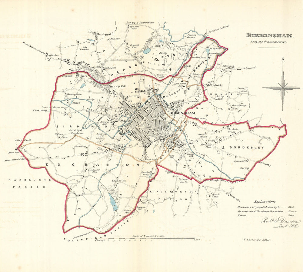 BIRMINGHAM borough/town/city plan. REFORM ACT. Edgbaston Aston. DAWSON 1832 map