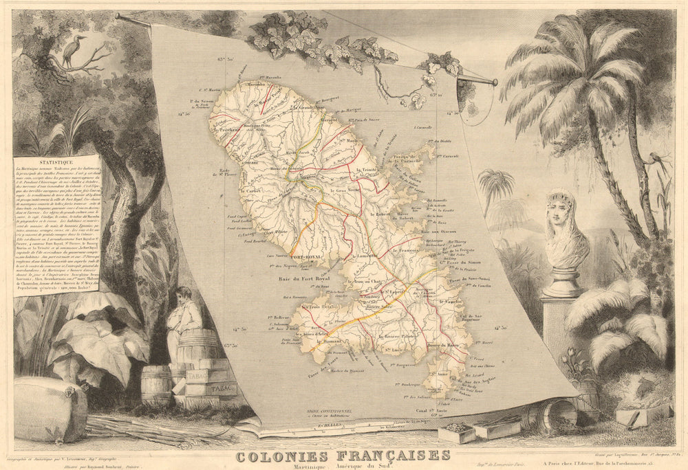 COLONIES FRANÇAISES MARTINIQUE AMÉRIQUE DU SUD. West Indies.LEVASSEUR 1852 map