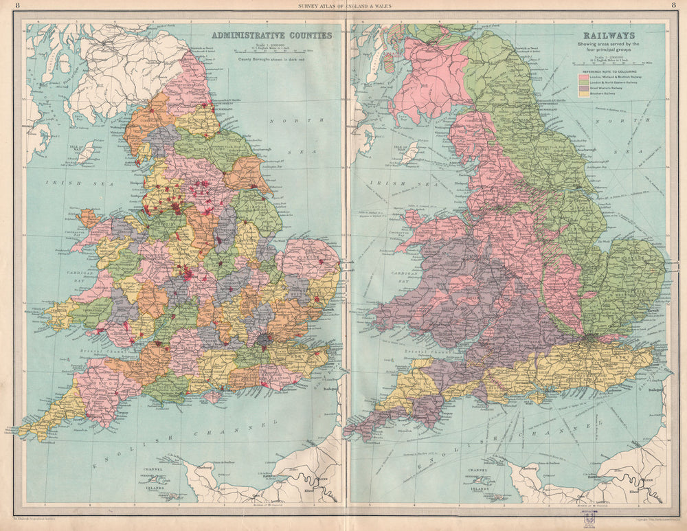 UK. Counties. Isle of Ely. Soke of Peterborough. Rail Companies. LARGE 1939 map